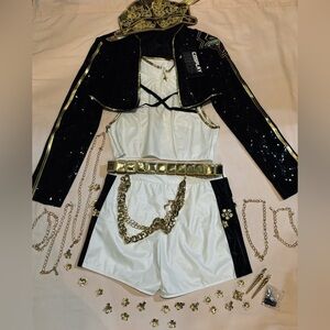 K-POP DEAMON HUNTER Black and Gold Sequin Costume Set